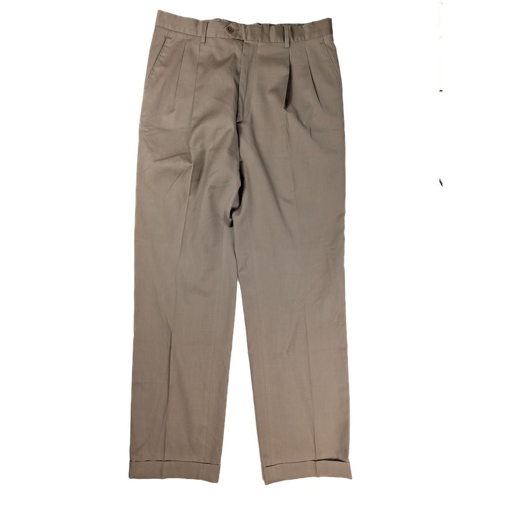 Murano Regular Fit Tan Wool Pleated Straight Leg Dress‎ Pants Men's Size 32x31